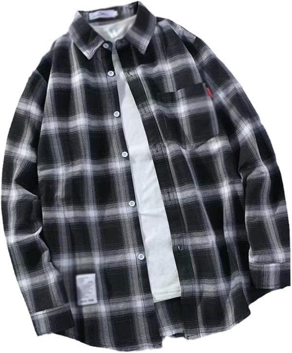 Fashion Men's Long Sleeve Plaid Shirt-Black