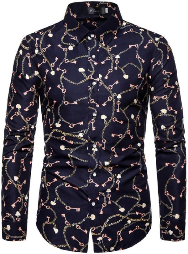 Fashion Men'S Button Shirt Men Casual Print Shirt Long Sleeved Shirts.