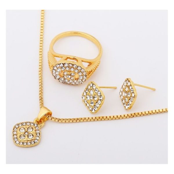 Jewelry Set Full Inlaid Zircon Zinc Alloy Pendant Necklace Diameter Ring Earring - Image 3