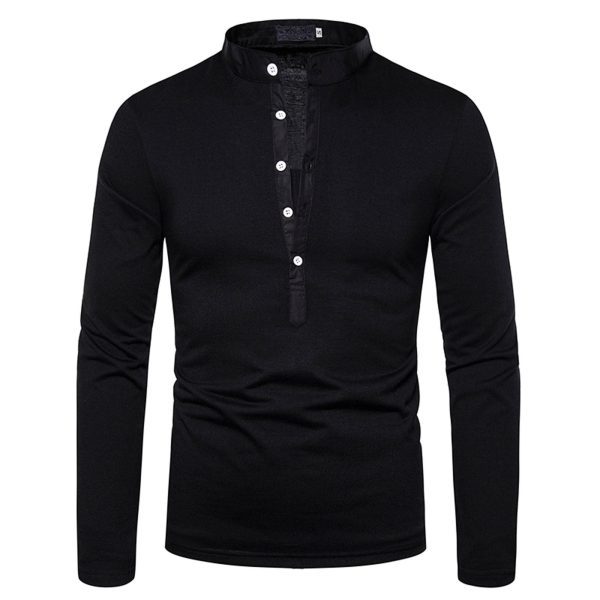 Fashion Mens Turtleneck Polos Formal Long Sleeve Vintage Shirts-Blue