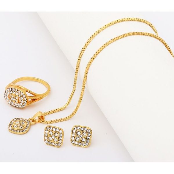 Jewelry Set Full Inlaid Zircon Zinc Alloy Pendant Necklace Diameter Ring Earring - Image 4