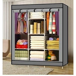 HOMMY Mettalic Portable Cloth Wardrobe 3 Column,