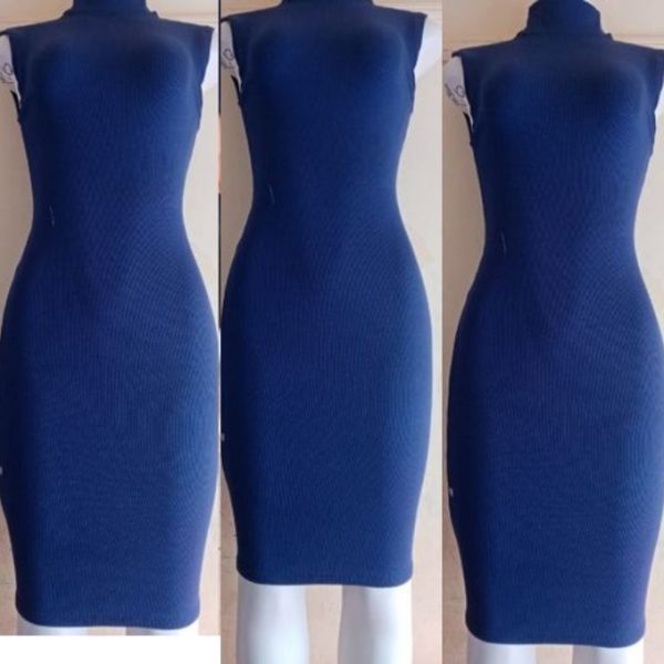 Mock Neck Ribbed Bodycon Dress (Hips 36-44inches Fit) - Image 2