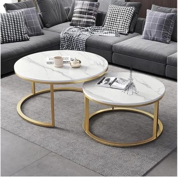 WOODEN Nesting Tables with Marble Effect