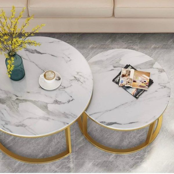 Wooden Nesting Tables with Marble Effect - Image 4