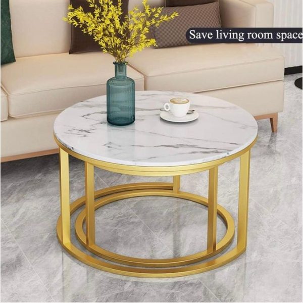 Wooden Nesting Tables with Marble Effect - Image 3