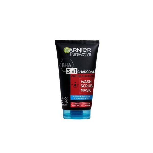 Garnier Pure Active 3 In1 Charcoal Anti Blackhead Mask Wash Scrub -150ml