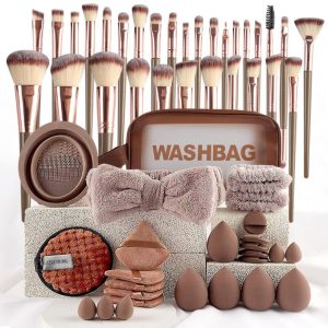 56-Piece Coffee-Colored Makeup Tool Set